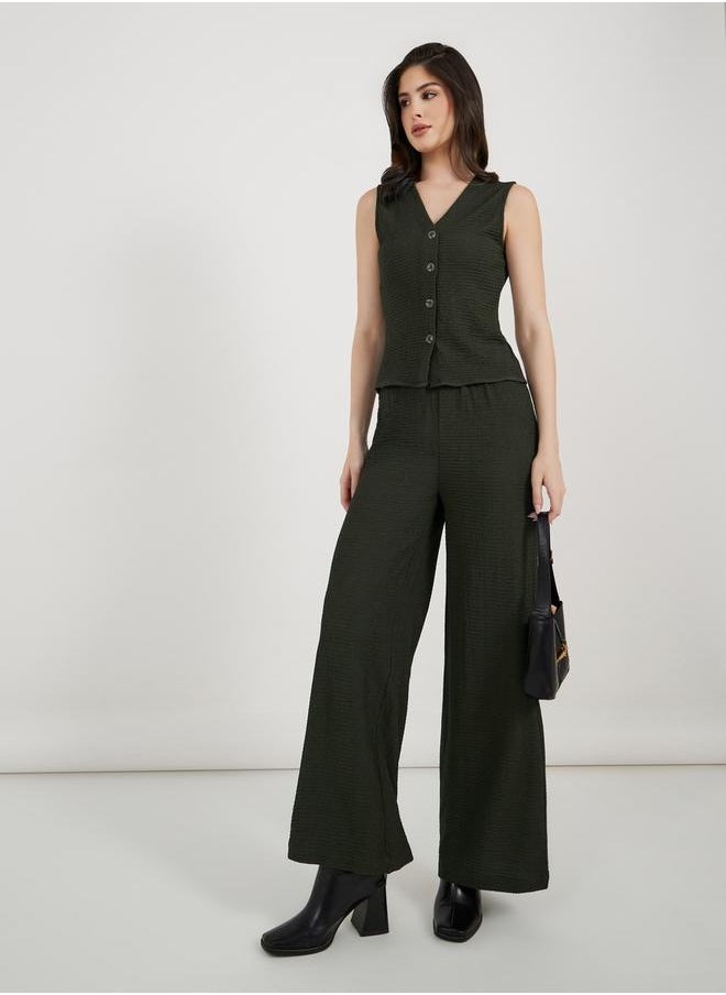 Textured Wide Leg Pants with Elastic Waistband
