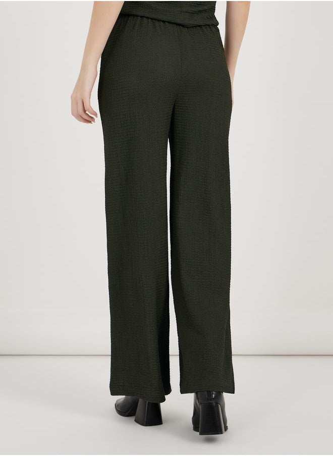 Textured Wide Leg Pants with Elastic Waistband