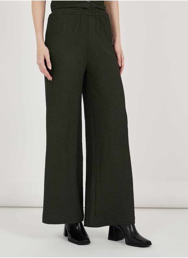 Textured Wide Leg Pants with Elastic Waistband