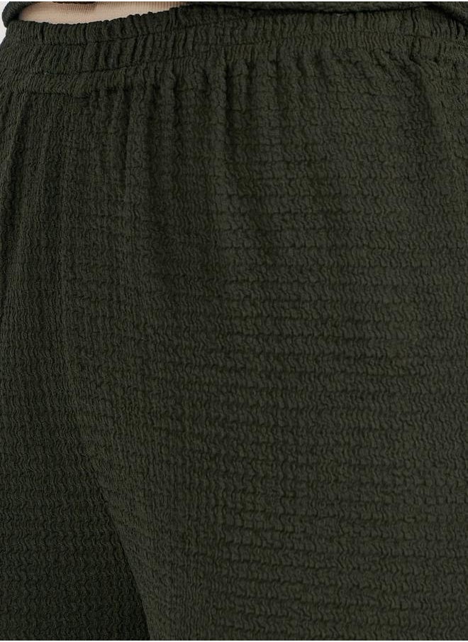 Textured Wide Leg Pants with Elastic Waistband