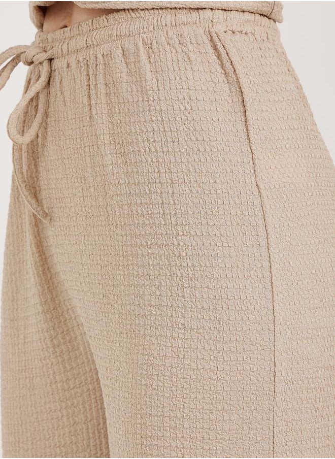 Textured Wide Leg Pants with Elastic Waistband