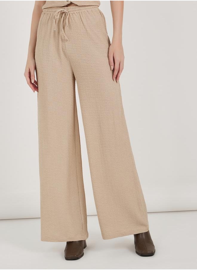 Textured Wide Leg Pants with Elastic Waistband