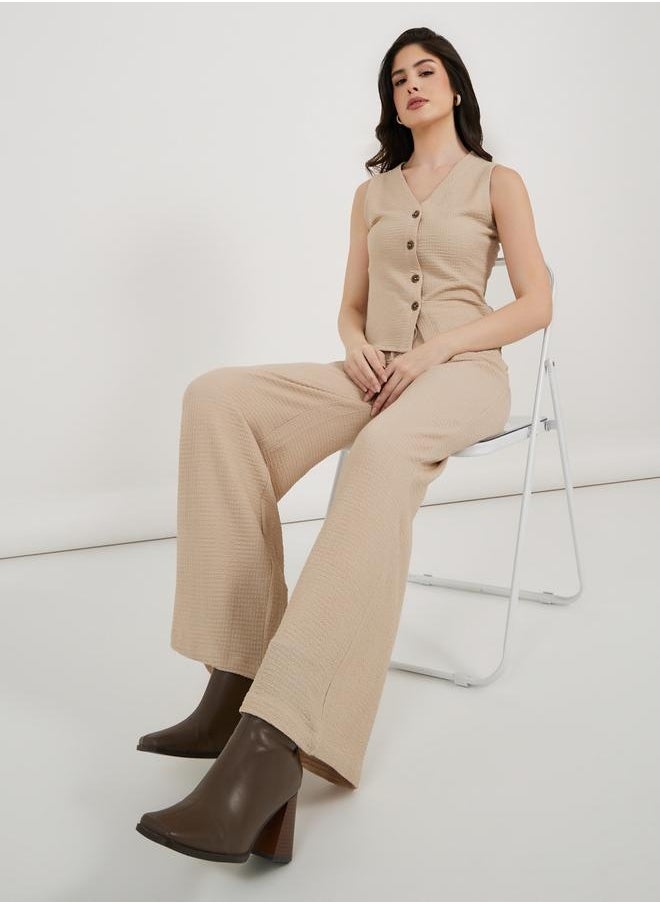 Textured Wide Leg Pants with Elastic Waistband