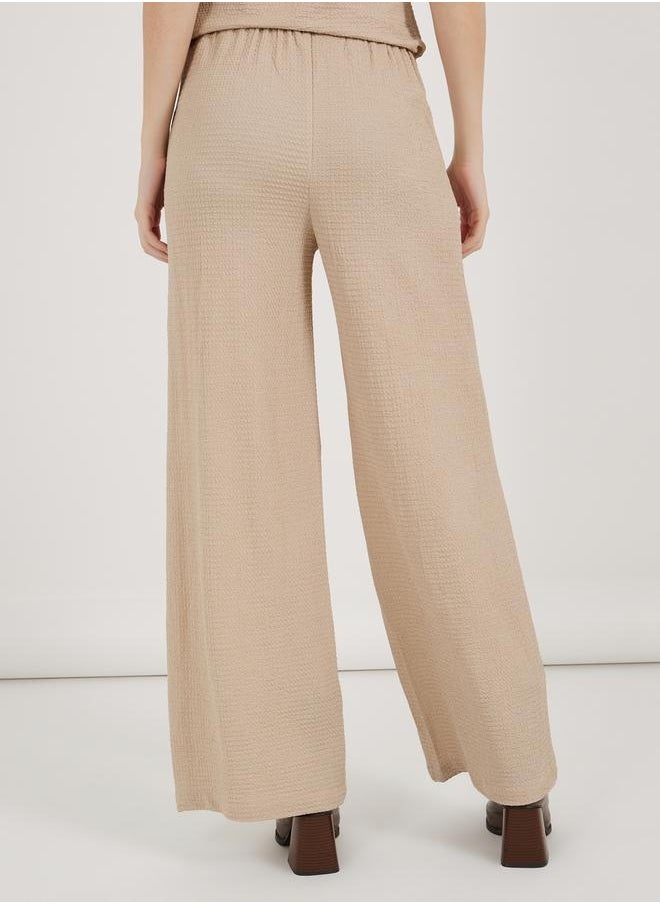 Textured Wide Leg Pants with Elastic Waistband
