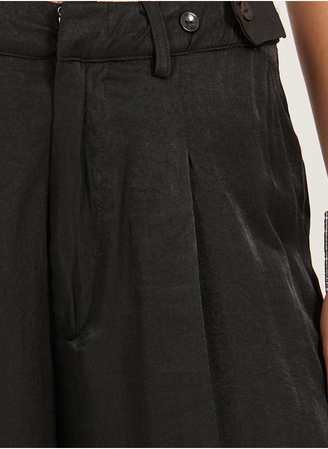 Solid Pleated Wide Leg Pants with Belt Loops