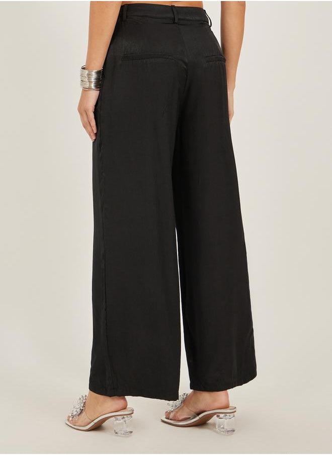Solid Pleated Wide Leg Pants with Belt Loops