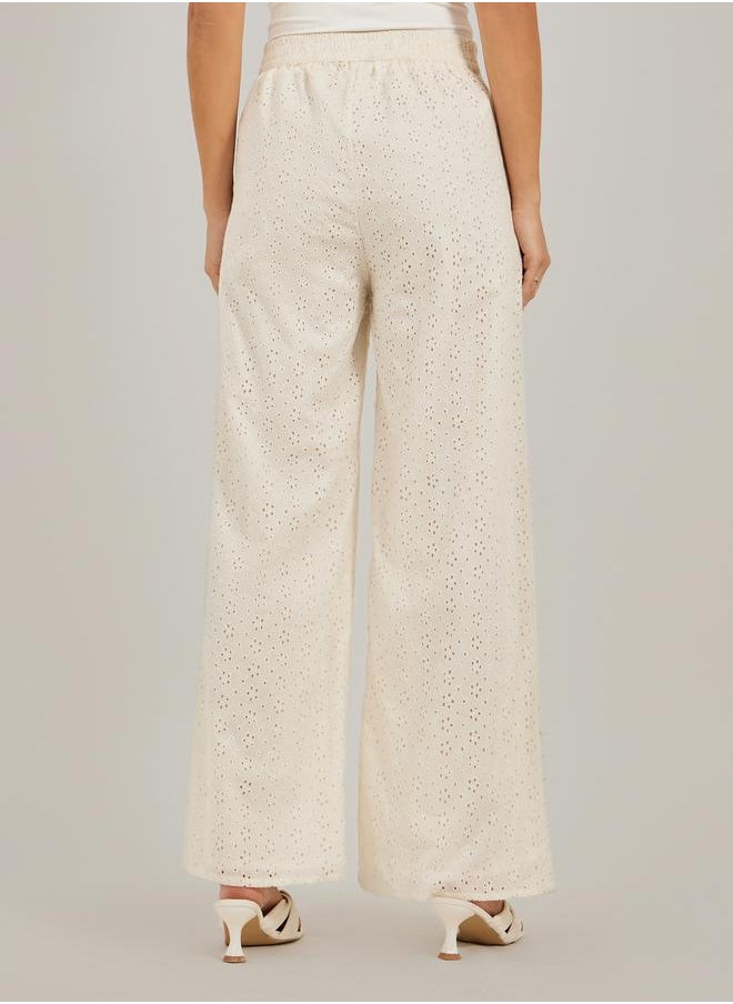 Schiffli Cotton Wide Leg Pants with Pockets