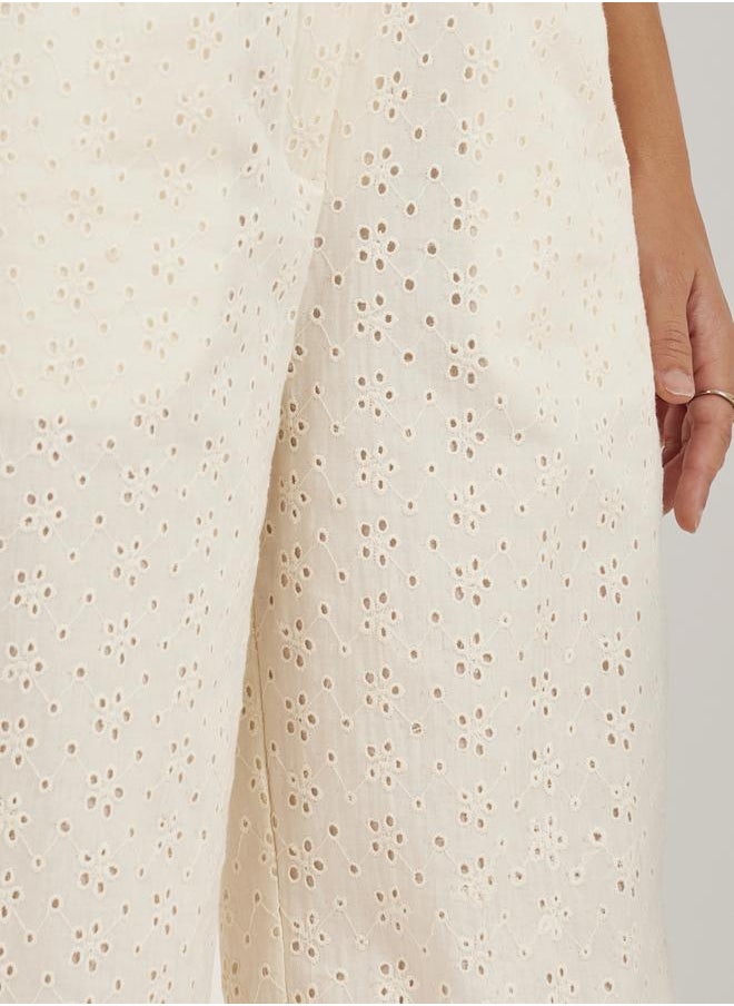 Schiffli Cotton Wide Leg Pants with Pockets