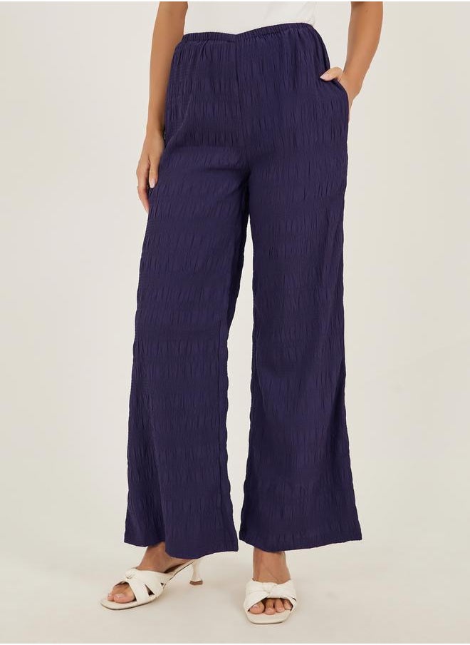 Textured Wide Leg Pants with Elastic Waistband
