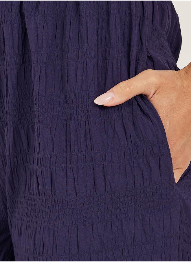 Textured Wide Leg Pants with Elastic Waistband