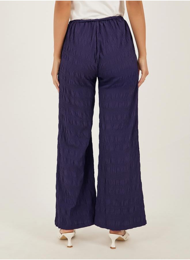 Textured Wide Leg Pants with Elastic Waistband