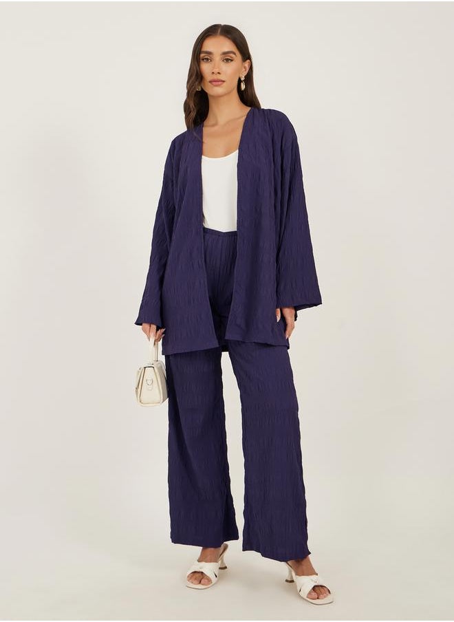 Textured Wide Leg Pants with Elastic Waistband