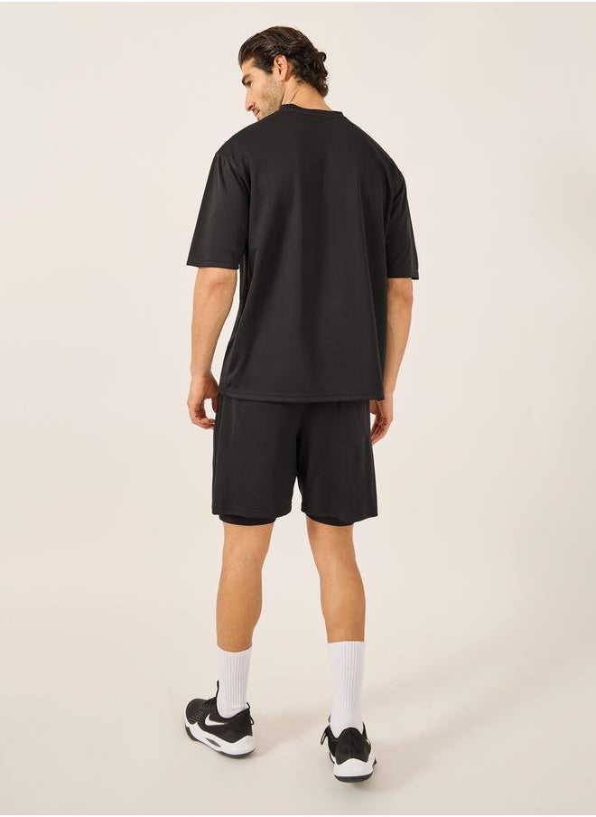 Minimal Printed Mesh T-Shirt and 2in1 Shorts Set