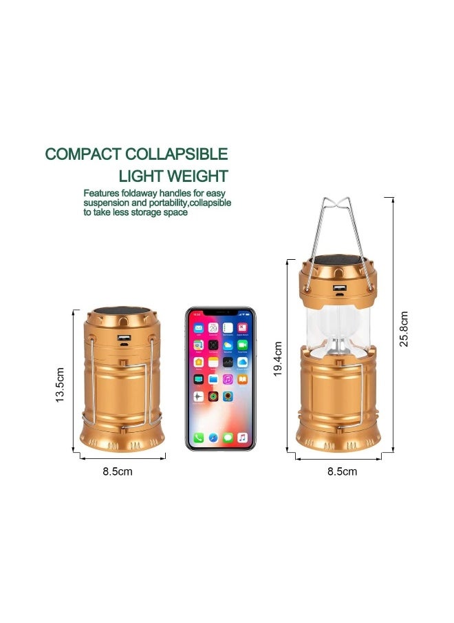 Solar Camping Lights 2 Packs, USB Direct Charge Ultra Bright LED Collapsible Water Resistant Lanterns Flashlights