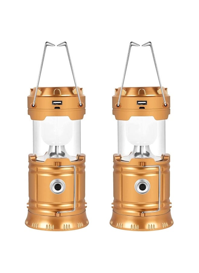 Solar Camping Lights 2 Packs, USB Direct Charge Ultra Bright LED Collapsible Water Resistant Lanterns Flashlights