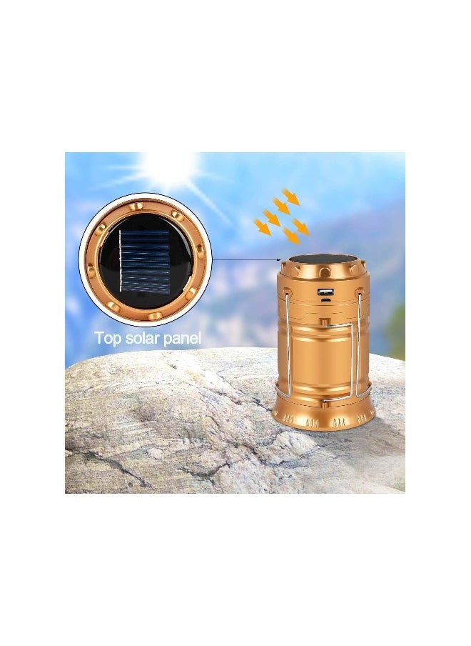 Solar Camping Lights 2 Packs, USB Direct Charge Ultra Bright LED Collapsible Water Resistant Lanterns Flashlights