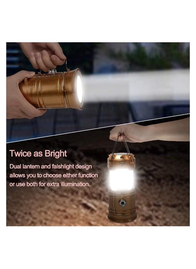 Solar Camping Lights 2 Packs, USB Direct Charge Ultra Bright LED Collapsible Water Resistant Lanterns Flashlights