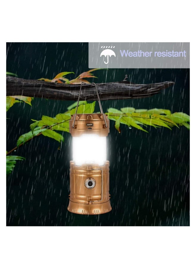 Solar Camping Lights 2 Packs, USB Direct Charge Ultra Bright LED Collapsible Water Resistant Lanterns Flashlights