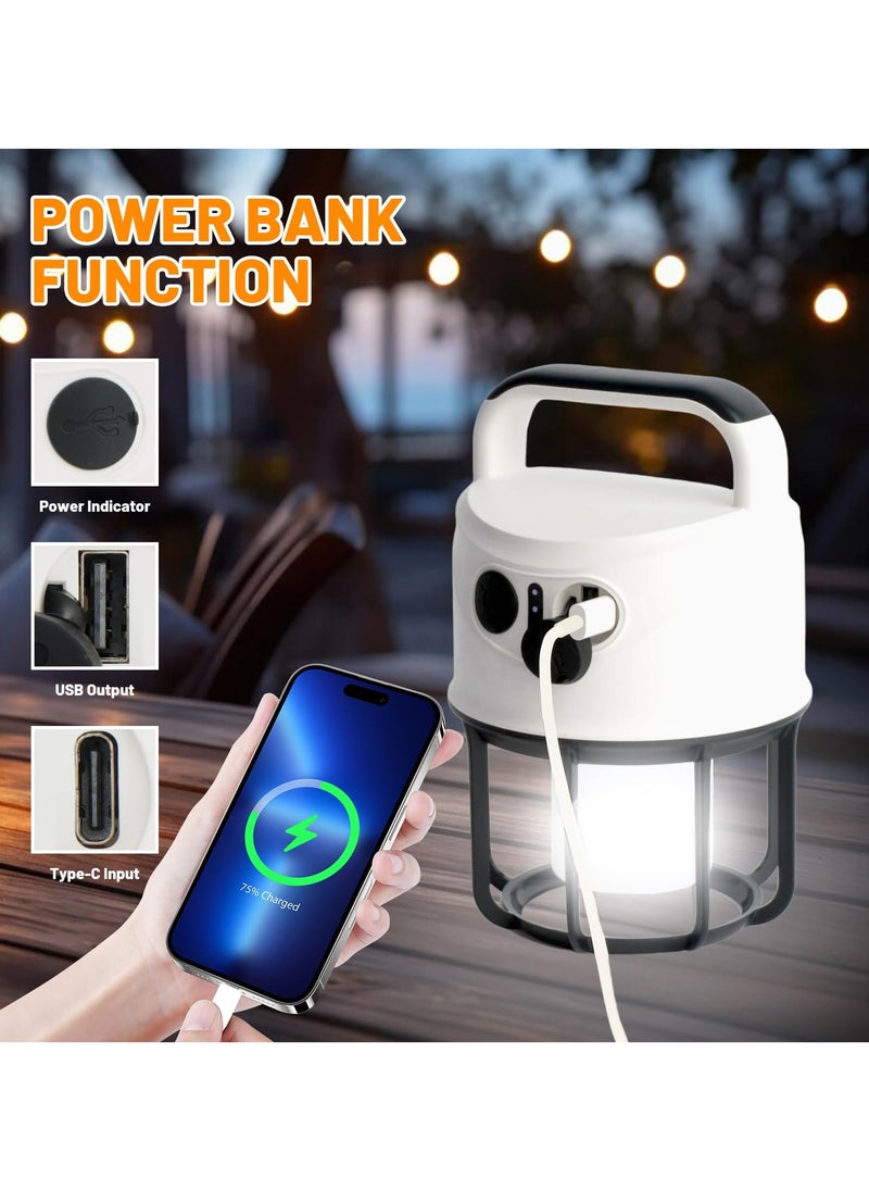 Camping Lantern with Flashlight Rechargeable, Power Bank, IPX4 Waterproof, Portable USB-C Cable LED Camping Tent Light for Power Outage, Spotlight, Camping, Hiking, Hurricane, Emergency