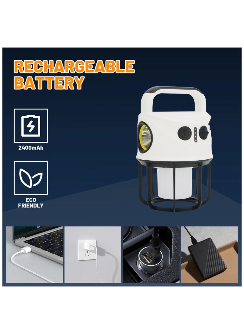 Camping Lantern with Flashlight Rechargeable, Power Bank, IPX4 Waterproof, Portable USB-C Cable LED Camping Tent Light for Power Outage, Spotlight, Camping, Hiking, Hurricane, Emergency