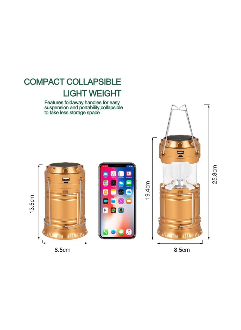 Solar Camping Lights 2 Packs, USB Direct Charge Ultra Bright LED Collapsible Water Resistant Lanterns Flashlights