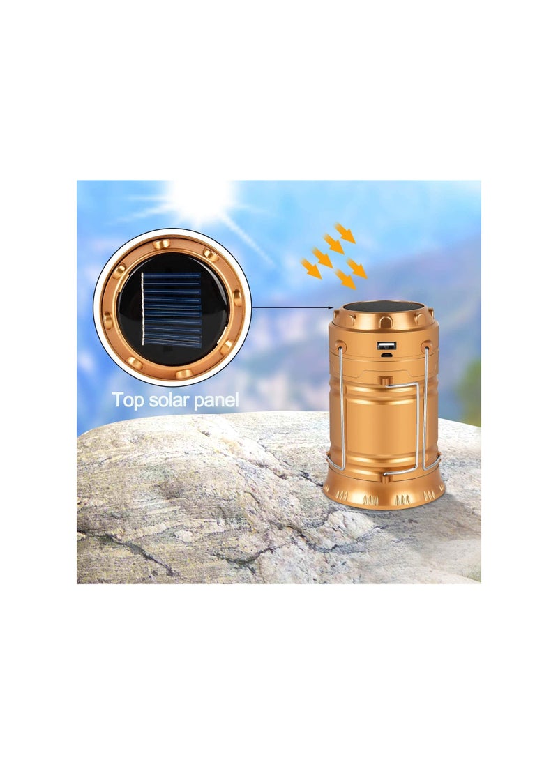 Solar Camping Lights 2 Packs, USB Direct Charge Ultra Bright LED Collapsible Water Resistant Lanterns Flashlights