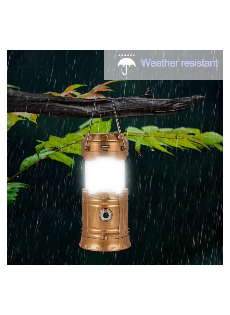 Solar Camping Lights 2 Packs, USB Direct Charge Ultra Bright LED Collapsible Water Resistant Lanterns Flashlights