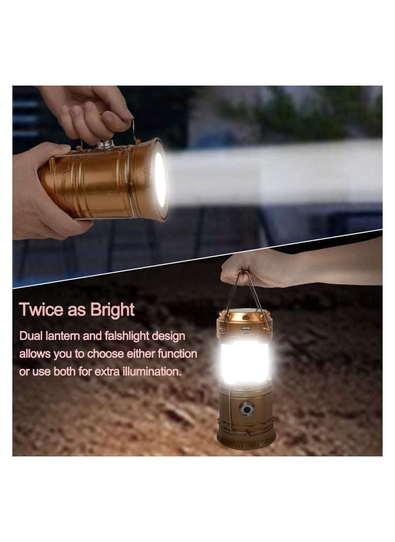 Solar Camping Lights 2 Packs, USB Direct Charge Ultra Bright LED Collapsible Water Resistant Lanterns Flashlights