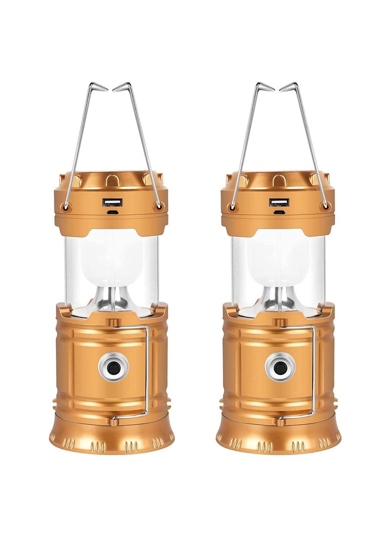 Solar Camping Lights 2 Packs, USB Direct Charge Ultra Bright LED Collapsible Water Resistant Lanterns Flashlights
