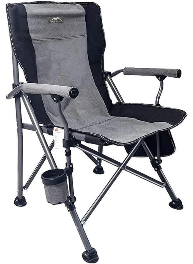 Portable Camping Outdoor Indoor Chair Lightweight Folding Camping Chair Heavy Duty Support 145KG High Back Padded Lawn Chair with Arm Rest Cup Holder and Portable Carrying Bag Oxford Fabric Iron Frame Fishing Chair