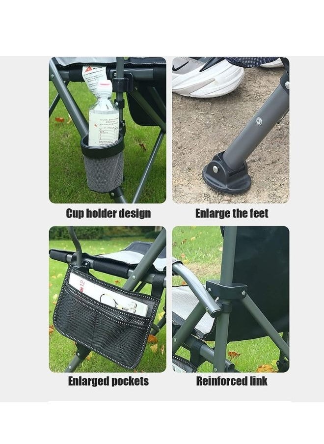 Portable Camping Outdoor Indoor Chair Lightweight Folding Camping Chair Heavy Duty Support 145KG High Back Padded Lawn Chair with Arm Rest Cup Holder and Portable Carrying Bag Oxford Fabric Iron Frame Fishing Chair