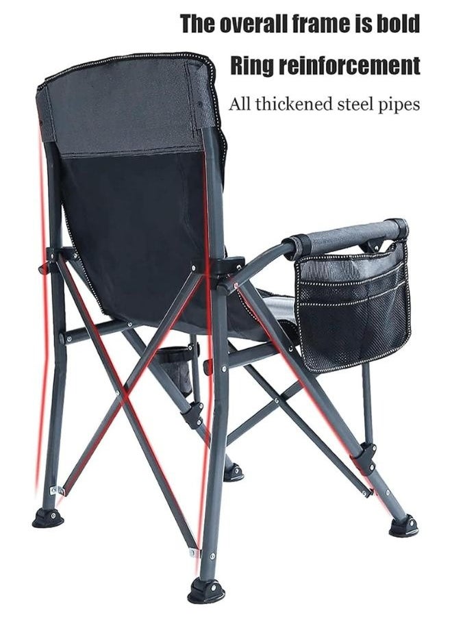 Portable Camping Outdoor Indoor Chair Lightweight Folding Camping Chair Heavy Duty Support 145KG High Back Padded Lawn Chair with Arm Rest Cup Holder and Portable Carrying Bag Oxford Fabric Iron Frame Fishing Chair
