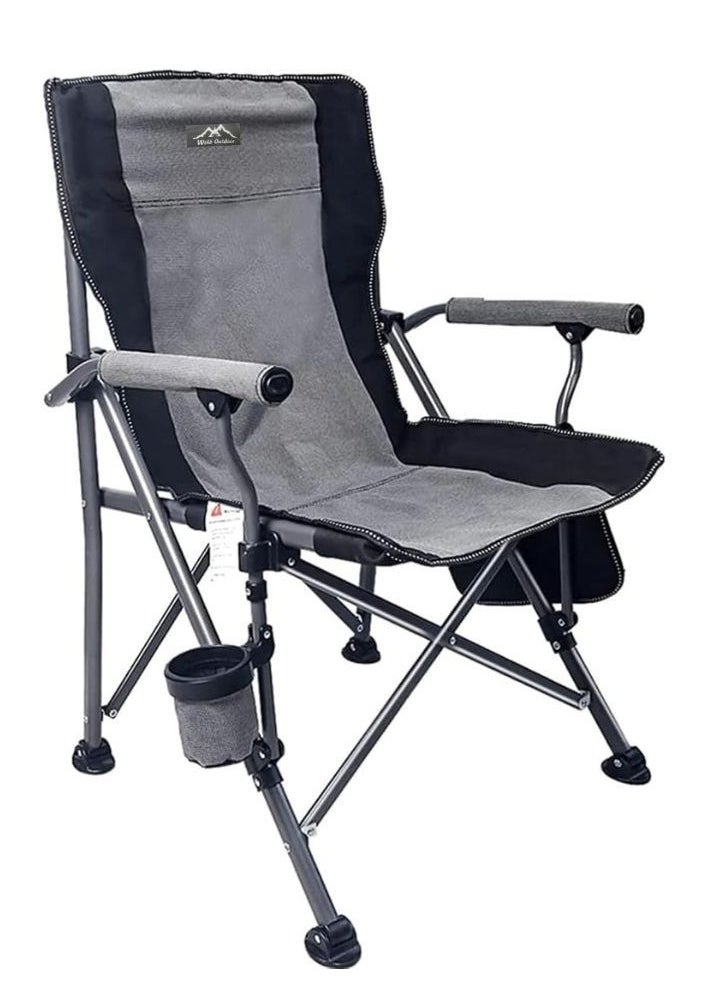 Portable Camping Outdoor Indoor Chair Lightweight Folding Camping Chair Heavy Duty Support 145KG High Back Padded Lawn Chair with Arm Rest Cup Holder and Portable Carrying Bag Oxford Fabric Iron Frame Fishing Chair