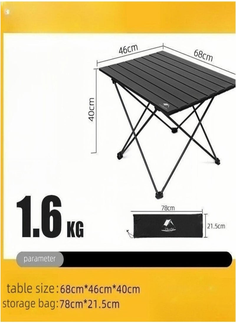 Folding Camping Table with Ultralight Aluminum Tabletop, Camping Side Table Portable Beach Table Outdoor Folding Table for Camping, Picnics, and BBQs (Large, Black)