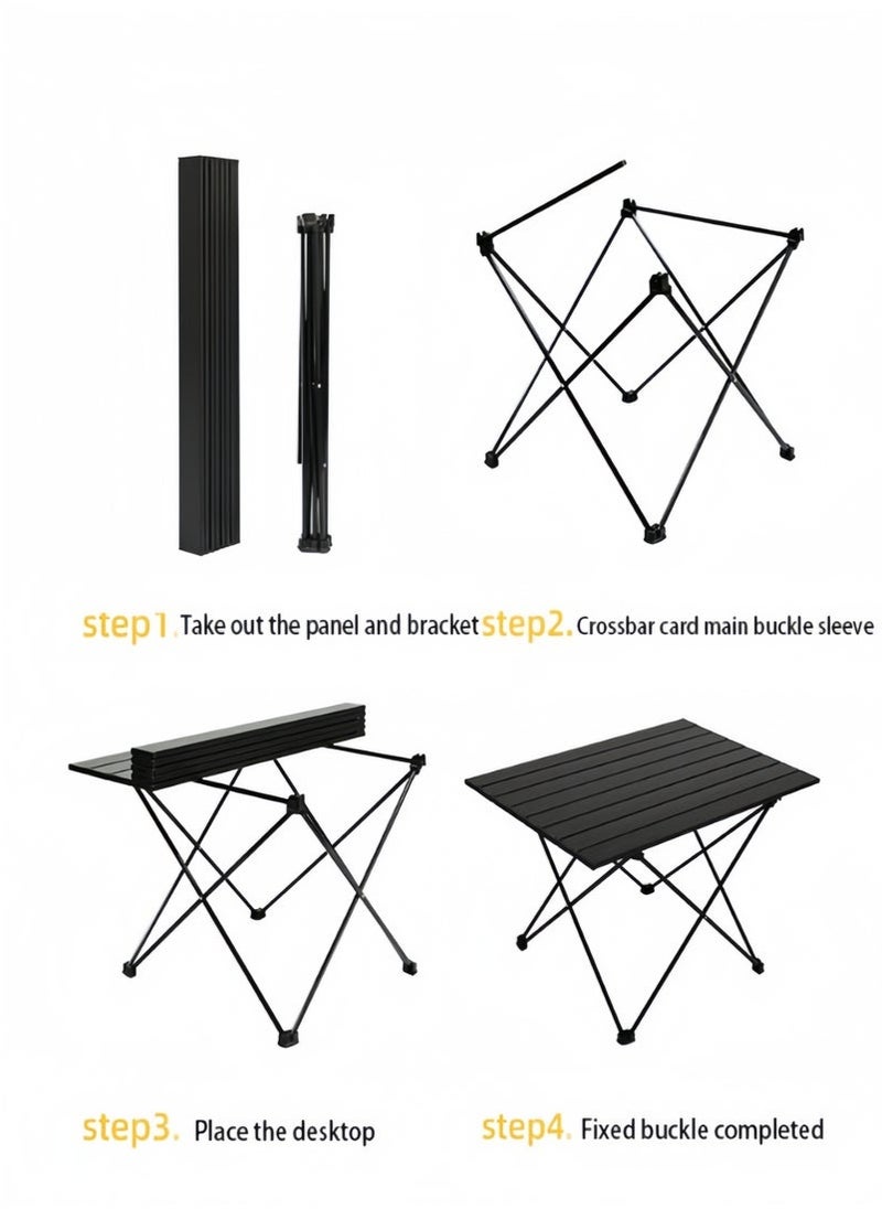 Folding Camping Table with Ultralight Aluminum Tabletop, Camping Side Table Portable Beach Table Outdoor Folding Table for Camping, Picnics, and BBQs (Large, Black)
