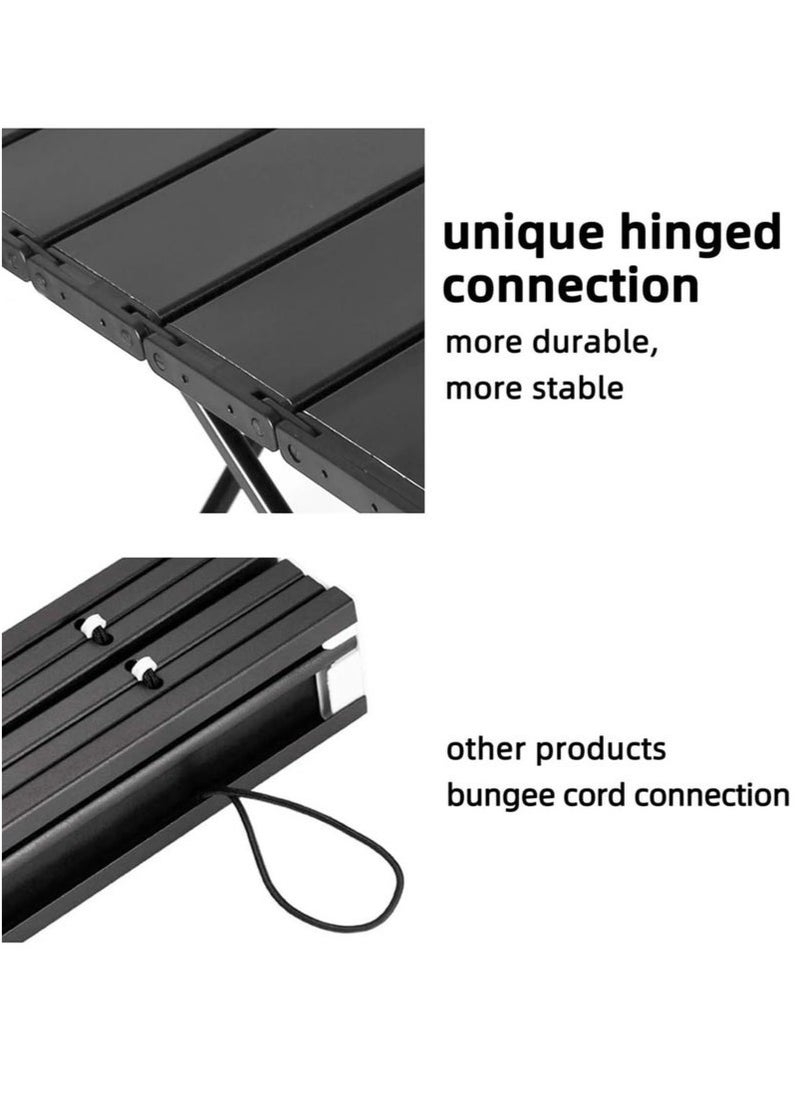 Folding Camping Table with Ultralight Aluminum Tabletop, Camping Side Table Portable Beach Table Outdoor Folding Table for Camping, Picnics, and BBQs (Large, Black)