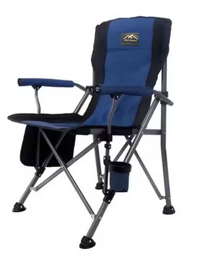 Outdoor Portable Camping Chair Lightweight Folding Camping Chair Heavy Duty Support 145KG High Back Padded Lawn Chair with Arm Rest Cup Holder and Portable Carrying Bag Oxford Fabric Iron Frame Fishing Chair