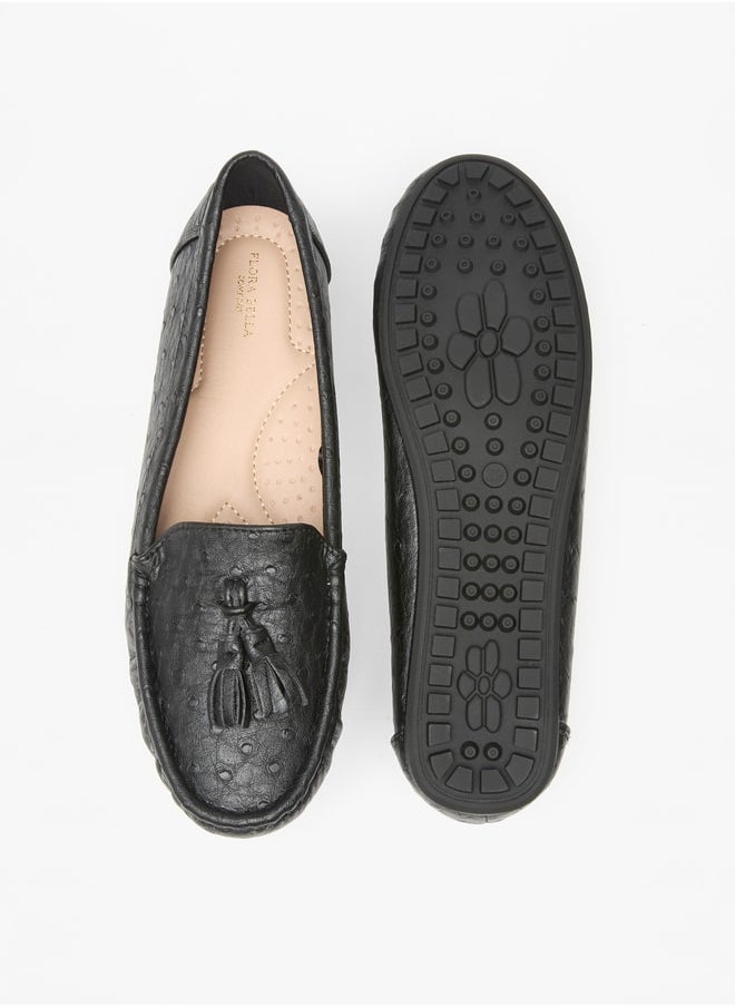 Women's Textured Slip-On Loafers with Tassel Detail