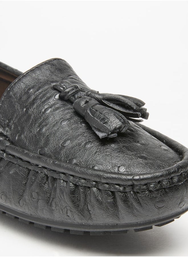 Women's Textured Slip-On Loafers with Tassel Detail