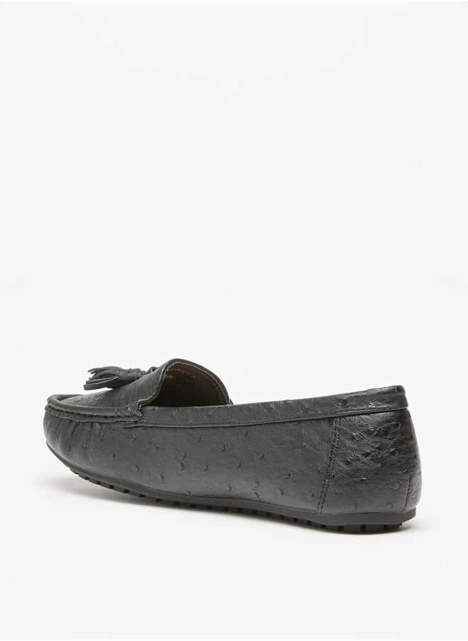 Women's Textured Slip-On Loafers with Tassel Detail
