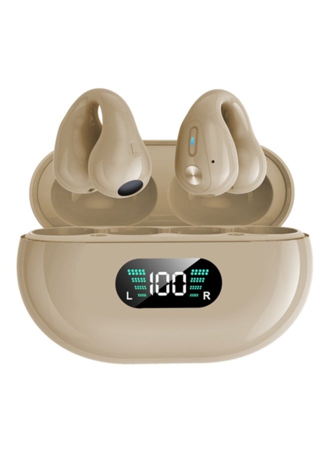 Bluetooth Headset Gaming Sports Noise Cancelling Bone Conduction Clip-On Wireless Earbuds Khaki