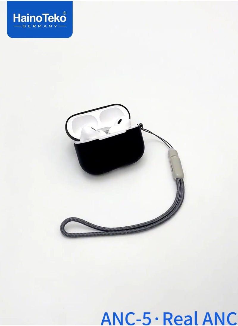 Haino Teko ANC-5 Bluetooth Earphone with Real Active Noise Cancellation High Quality Sound Smart Touch Controls and HD Clear Microphone Compatible With Android Mobiles and Tablets White