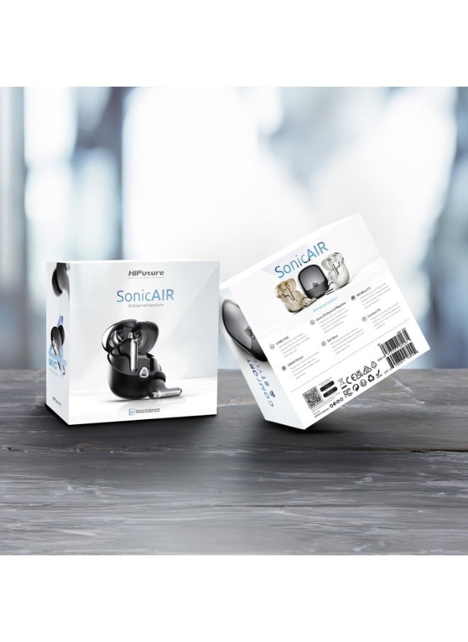 SonicAIR Wireless Earbuds with 4-MIC Noise Reduction, 35 Hours Playtime, Comfort-Fit Design, Bluetooth 5.3, Deep Bass, Touch Controls, IPX5 Water Resistant, Type-C Fast Charging