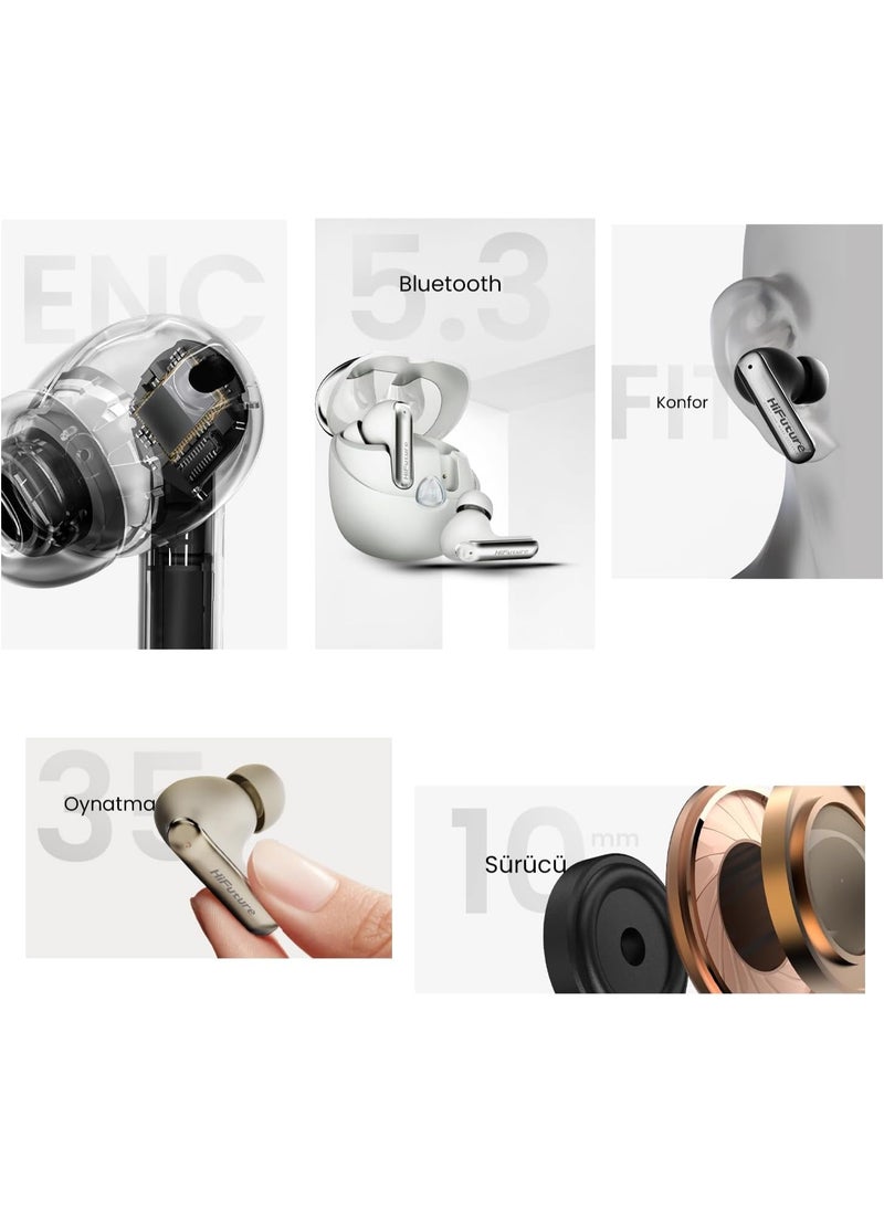 SonicAIR Wireless Earbuds with 4-MIC Noise Reduction, 35 Hours Playtime, Comfort-Fit Design, Bluetooth 5.3, Deep Bass, Touch Controls, IPX5 Water Resistant, Type-C Fast Charging