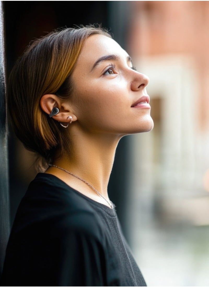 Aurix Clip on Earbuds / Truewireless Headphones / Dual-Mic Calls / Sweat Proof for Working Out & Gym / Non Slip Design/ Perfect for Long Hours Use / Ergonomic Durable True Wireless Earbuds - Black