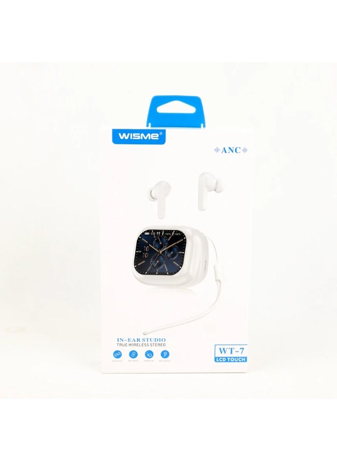 WT-7 TWS Earbuds with ANC & ENC, LCD Touch Screen, HiFi Stereo Sound, Portable Charging Case, Handsfree Bluetooth Calling, True Wireless Earphones for Sports & Travel