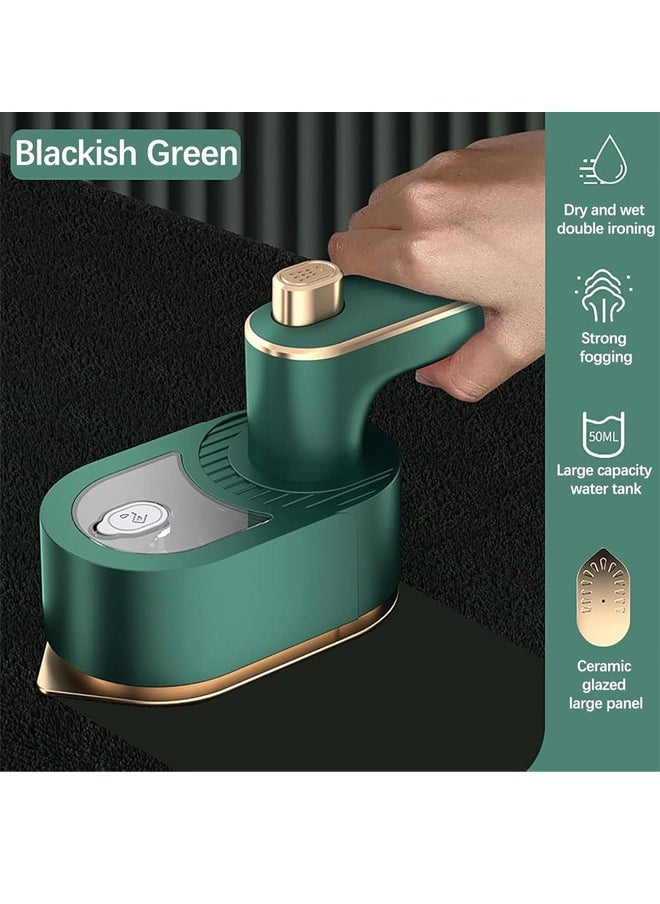 Travel Iron Steam Portable Handheld Steam Iron with 180° Rotatable, Ceramic Nonstick Soleplate, 30s Fast Heating, Mini Steam Iron for Home, Holiday, Travel (Green)