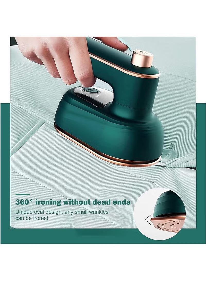 Travel Iron Steam Portable Handheld Steam Iron with 180° Rotatable, Ceramic Nonstick Soleplate, 30s Fast Heating, Mini Steam Iron for Home, Holiday, Travel (Green)
