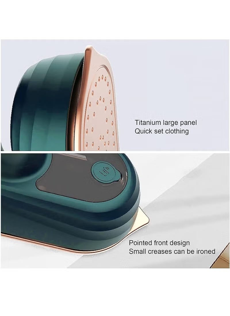 Travel Iron Steam Portable Handheld Steam Iron with 180° Rotatable, Ceramic Nonstick Soleplate, 30s Fast Heating, Mini Steam Iron for Home, Holiday, Travel (Green)