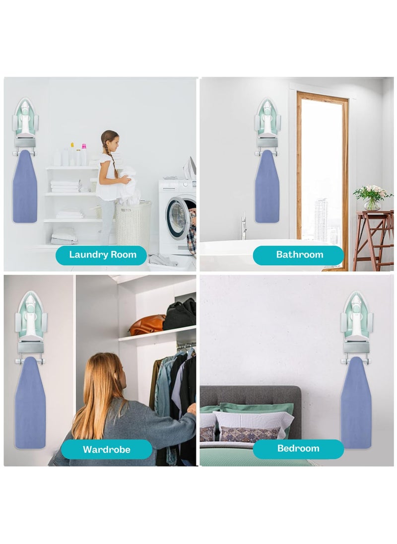 Finiky WallMounted Iron Holder Stand with Hanger HeatResistant Iron Holder with Detachable Hooks for Household Laundry Room Steel Hook for Ironing Board Iron Holder Silver